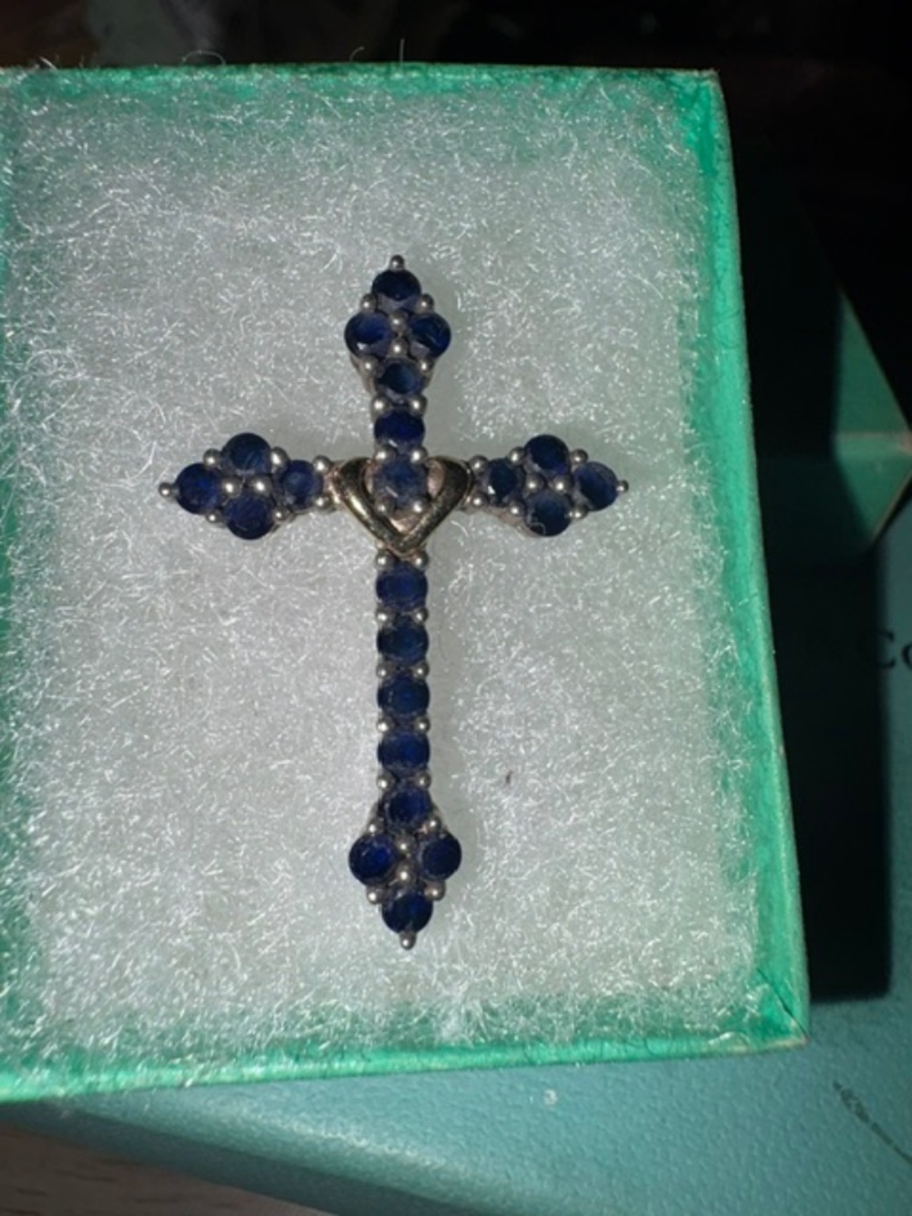 ✝️ Natural Sapphire Cross Pendant – Sterling Silver & 10K Gold ✝️